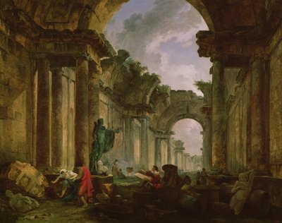 Denkbeeldig uitzicht op de Grote Galerij van het Louvre in ruïnes, 1796 door Hubert Robert